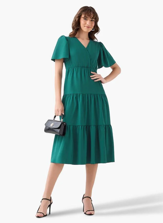 Splash FAV Tiered Midi Wrap Dress with V-neck